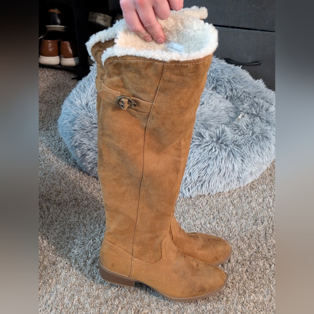 Tan Suede Knee-High Boots - Picture 2 of 5